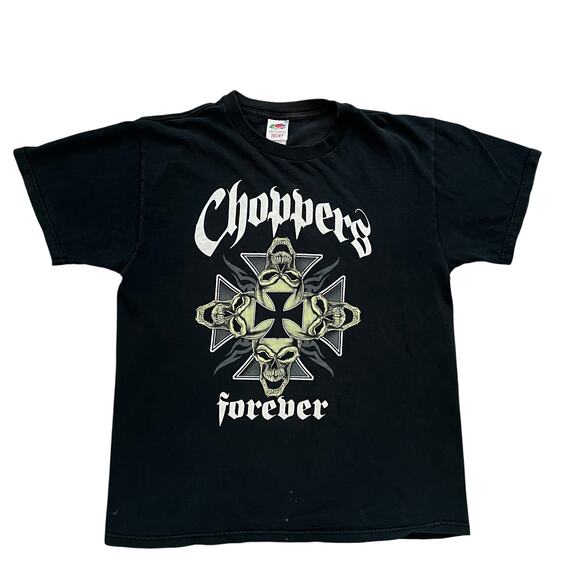 Vintage Fruit Of The Loom Choppers Motorcycle Skulls Cross Men's Black T Shirt L - Picture 1 of 7